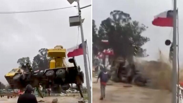 VIDEO | Grúa colapsó y volcó sobre el río Maule mientras sacaba embarcación antes del sistema frontal