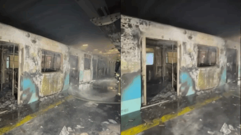 Completamente quemado: Así quedó el vagón que se incendió en la estación Santa Isabel del Metro