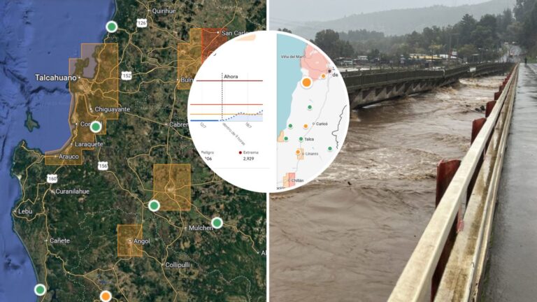 Ríos Choapa y Lumaco al límite: IA de Google alerta las zonas de desbordes e inundaciones por lluvias