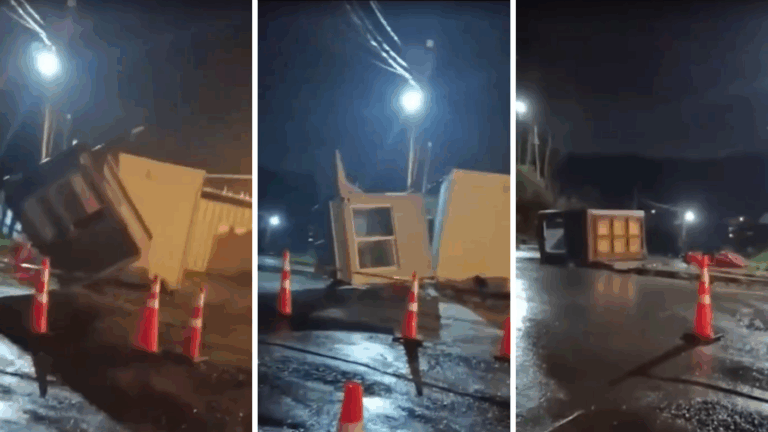 VIDEO | Fuertes ráfagas hacen volar caseta de guardia durante sistema frontal en Penco
