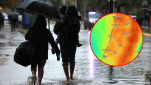 Mapa muestra las localidades de la zona central dónde se superarán los 100 mm de agua entre jueves y viernes