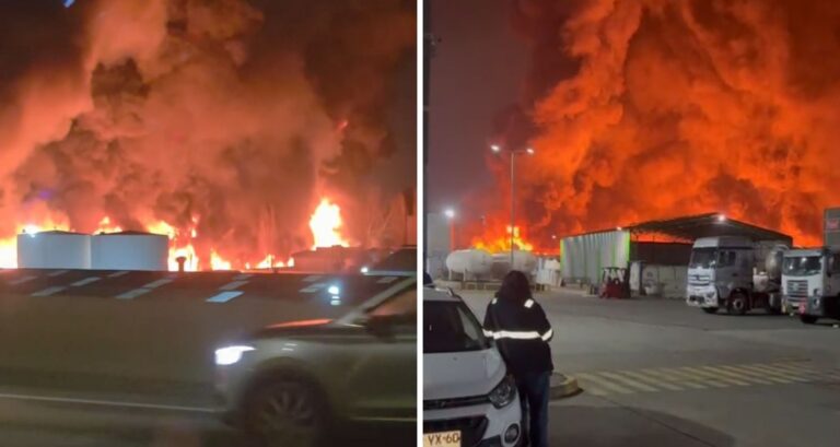 Gigantesco incendio consume fábrica de plastificado en Quilicura: Reportan explosiones y llamas de más de 15 metros