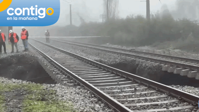 Peligroso socavón atravesó línea férrea en Talcamávida: Hay riesgo de derrumbe