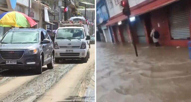 Centro de Lota quedó bajo el agua en dos horas: Lluvia inundó calles de la ciudad