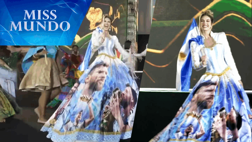 Messi se “coló” en Miss Mundo: Candidata argentina sorprendió con llamativo vestido en la final