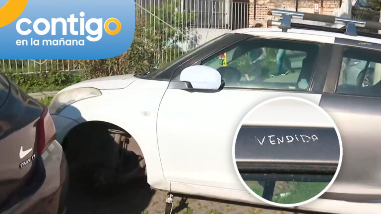 Auto abandonado genera sospechas en La Cisterna: Le faltan cuatro ruedas y tiene grabado extraño mensaje