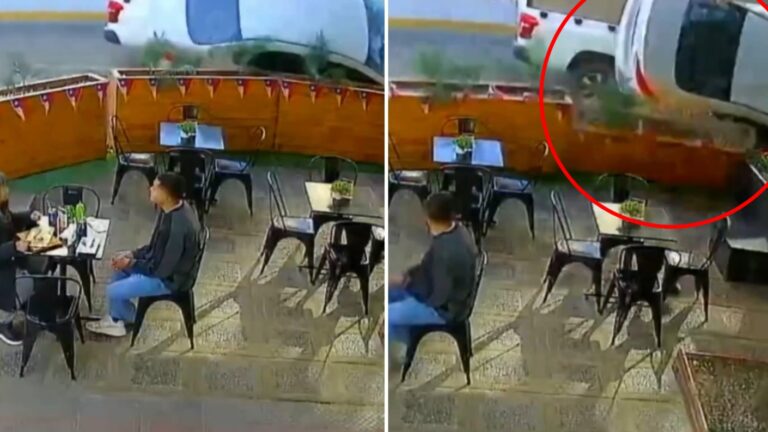Segundos de terror: Auto vuelca a metros de cafetería en Providencia
