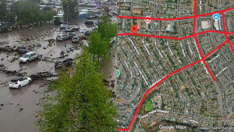 Este es el mapa con el recorrido preliminar del aluvión que afecta a San Carlos de Apoquindo