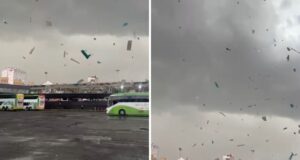 VIDEO | Impactante registro: Ráfagas de viento hacen volar estructuras en Terminal Sur de Santiago