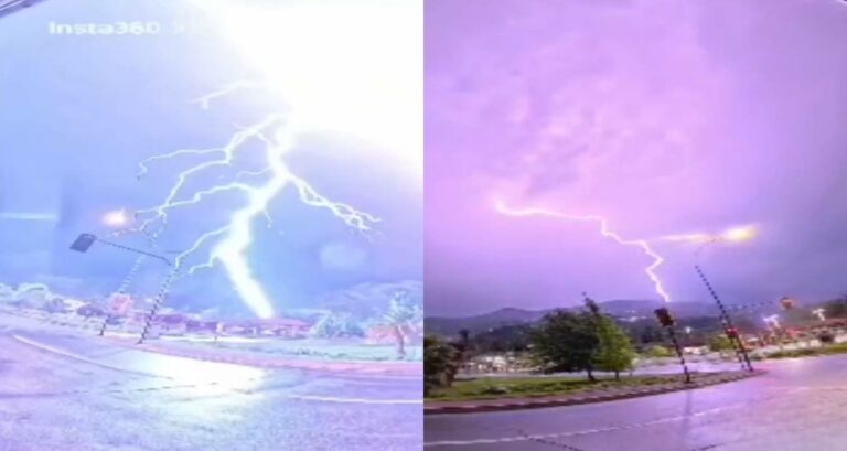 Tormenta eléctrica en Santiago: Graban impactante caída de un rayo sobre un árbol en Vitacura