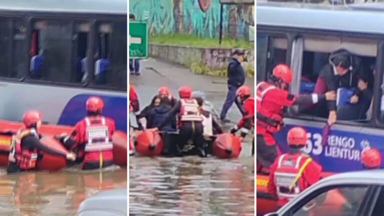 Pasajeros de bus atrapado fueron rescatados en botes durante sistema frontal en Concepción