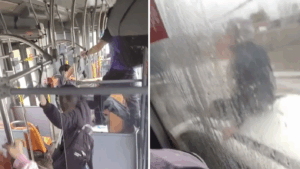 Pasajeros graban insólito registro dentro de micro inundada: Hombre se salvó sentándose en techo del auto