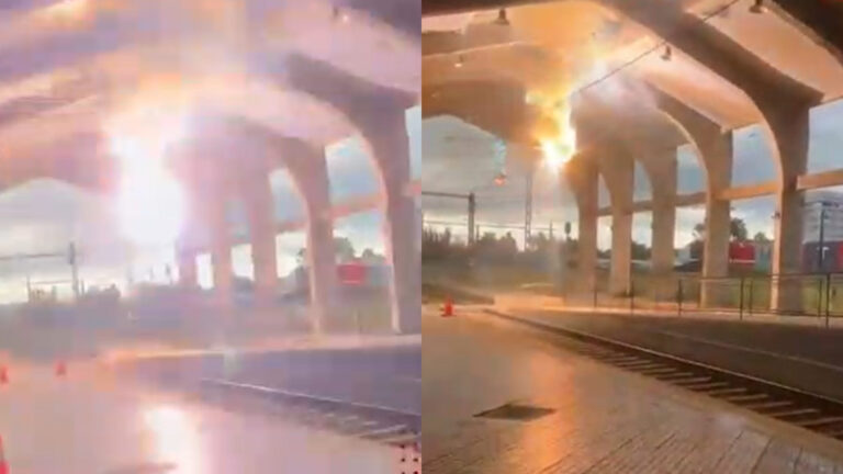 Impactante registro: rayo cae sobre estación de trenes de Talca y provoca el corte del servicio