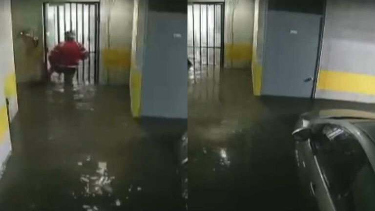 VIDEO | Cámaras registran momento exacto en que se inunda subterráneo de edificio en Ñuñoa