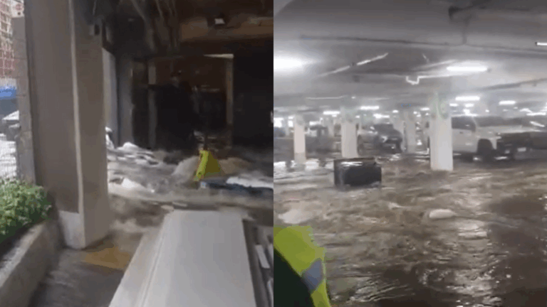 VIDEO | Agua entró como un río: Estacionamiento de Mall Alto Las Condes sufrió inundación tras fuertes lluvias