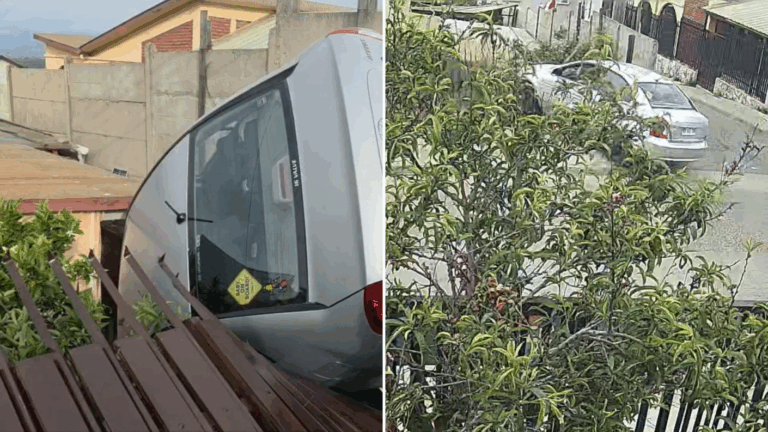 Impactantes registros: Vehículo cayó sobre una casa y quedó colgando hacia el patio en Viña del Mar