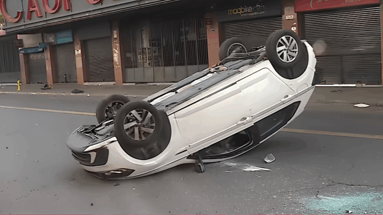 Vehículo terminó volcado frente al Teatro Caupolicán en Santiago