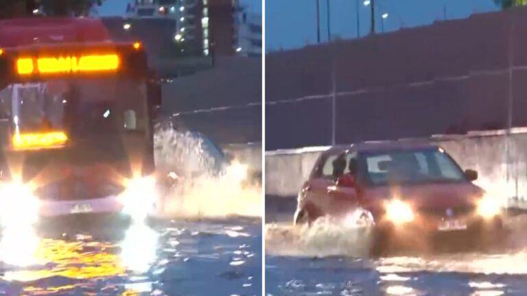 Tras una noche de intensas lluvias: Caletera colapsó en la Autopista Central en Santiago Centro