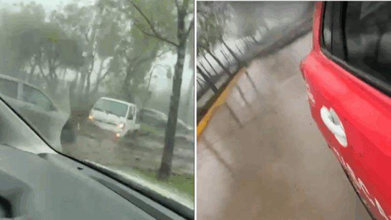 Carrera contra el aluvión: El dramático momento en que un auto intenta escapar en Las Condes
