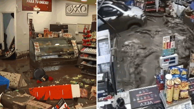 VIDEO | Así entró el aluvión a una tienda de Las Condes: Barro arrastró un auto hacia el interior
