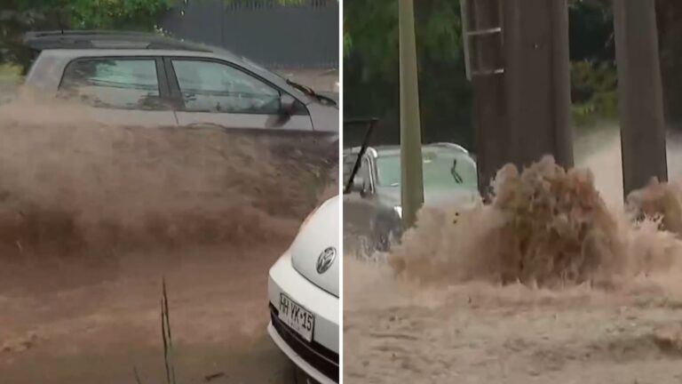AHORA | Sistema frontal en Santiago: Lluvias provocan gran inundación en el sector de San Carlos de Apoquindo