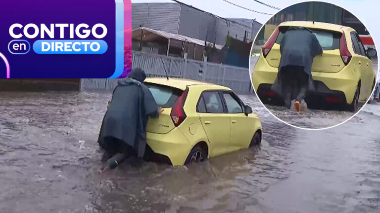 “Voy a empujarte”: Periodista de Contigo en Directo ayudó a chofer atrapado en calle inundada en Cerrillos