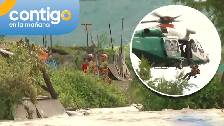 Cinco adultos y dos niños quedaron aislados en Talagante: Rescatistas llegaron en helicóptero para evacuarlos